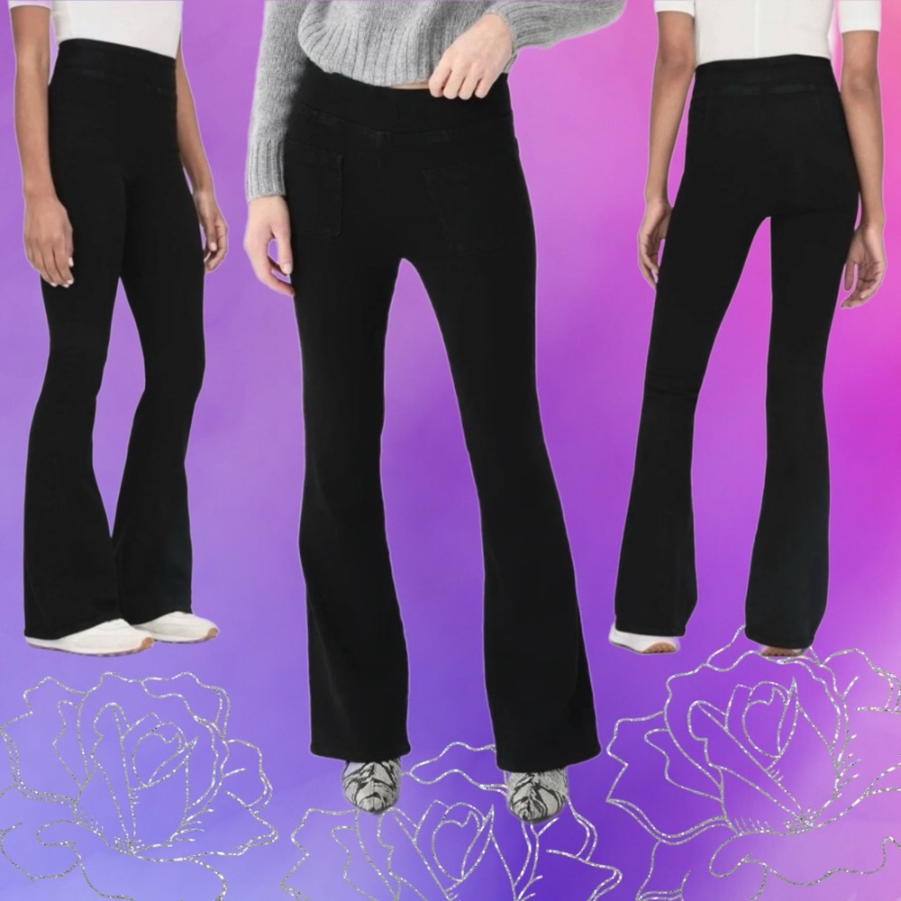 frame • the bardot jetset high rise flare leg jean sheen noir black 1 (25-29)